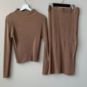 NWOT Ribbed Tan Skirt Set
